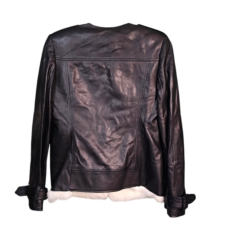 Cabe NY Black Leather Napoleon Jacket Real Rabbit Fur Trim Military Hussar Sz 4 - Picture 7 of 16